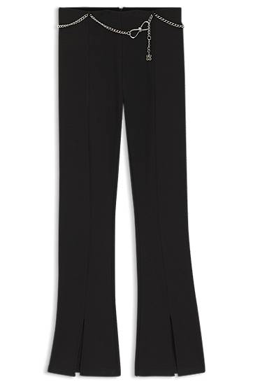 Housut BOSS Flared trousers with front slits and chain belt Musta | 50546250, 0