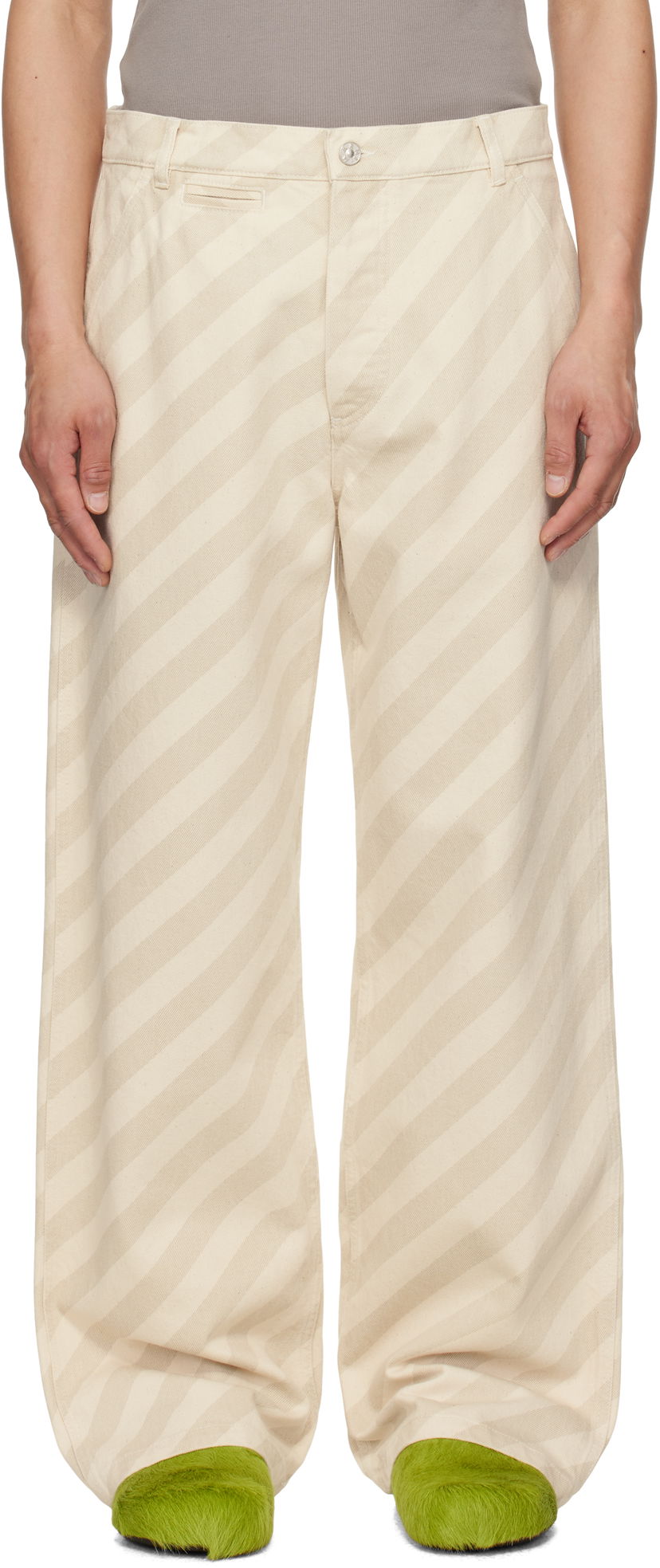 Housut Marni Marni Striped High-Waist Jeans Beige | PUJU0101A0 USCX37