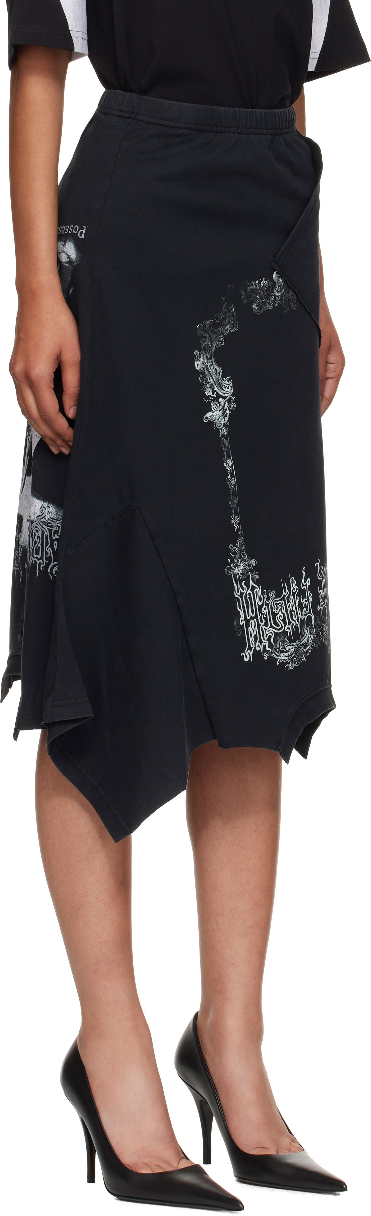 Hame VETEMENTS Vetements Cradle Of Filth Print Asymmetrical Midi Skirt Musta | WCF76SK690M, 1