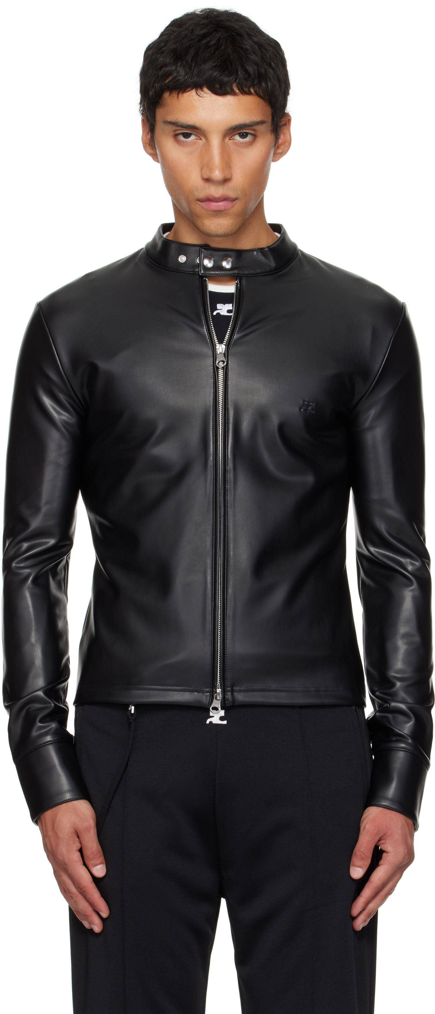 Takki Courrèges Courrèges Faux-Leather Biker Jacket Musta | 325CTO448PU0049, 0