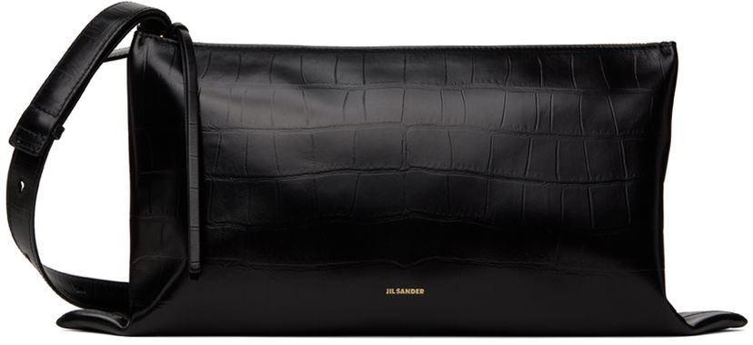 Olkalaukku Jil Sander Black Croc-Effect Leather Medium Shoulder Bag Musta | J07WD0050_P6574