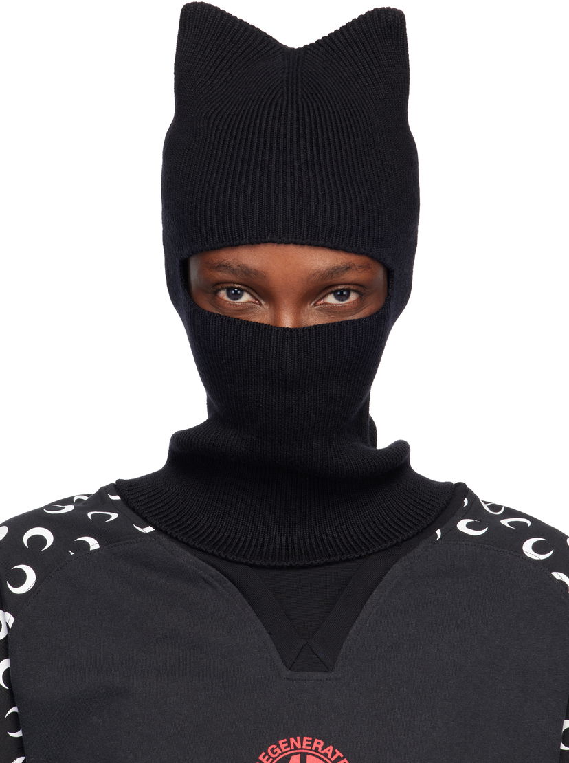 Hattu Marine Serre Marine Serre Merino Wool Knit Kawaii Cat Ear Balaclava Musta | UHG073ACKNI0033