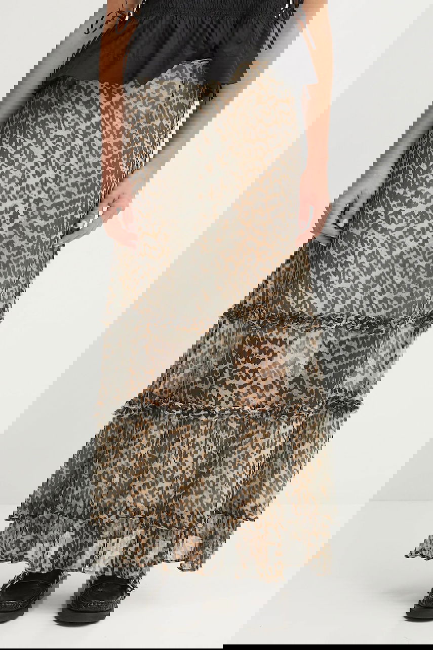 Hame GANNI GANNI Printed Viscose Chiffon Long Ruffle Maxi A-Line Skirt Ruskea | W0435, 0