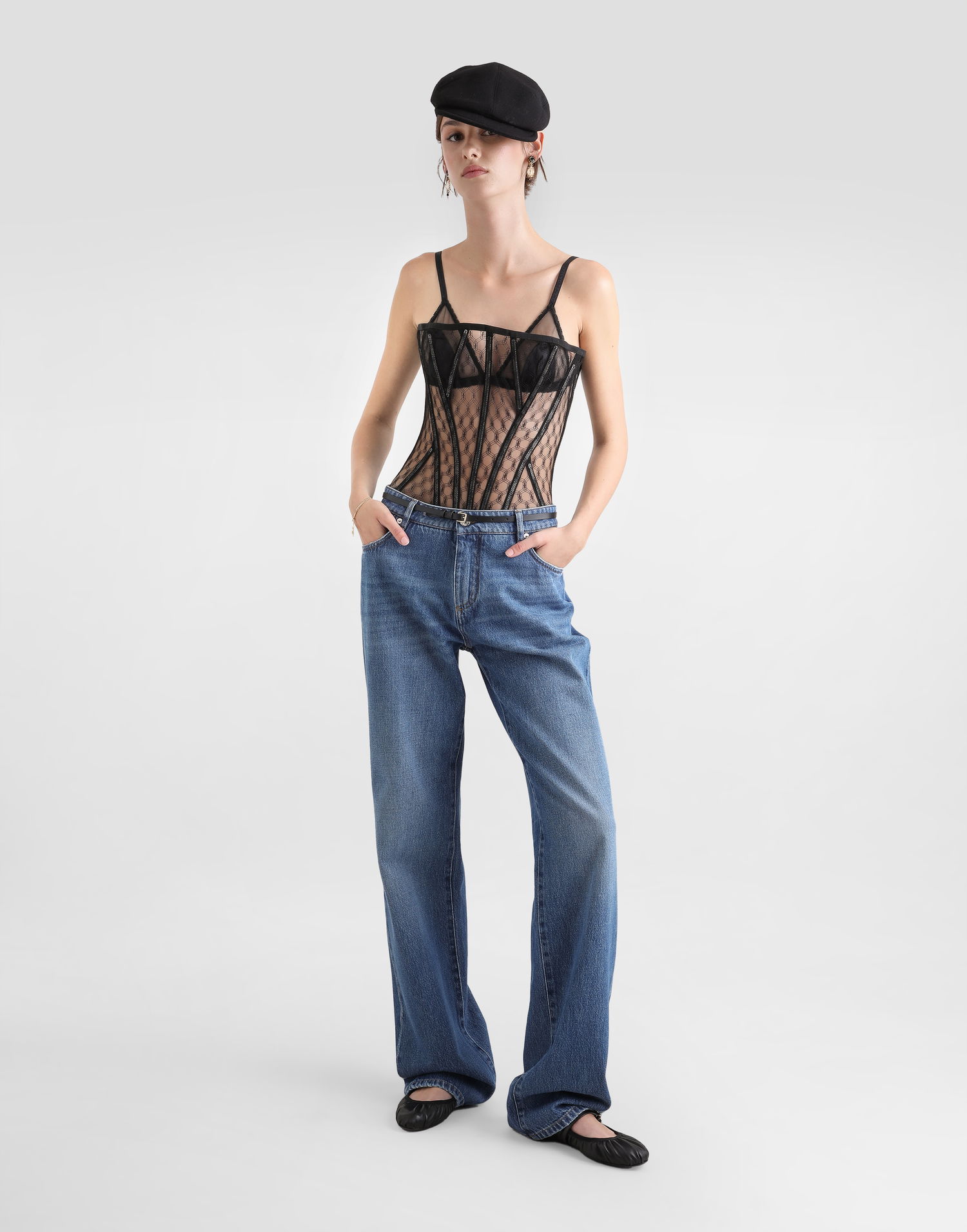 Paita Dolce & Gabbana Dolce & Gabbana Mesh Tulle Corset Top Musta | F7AG8TFLSK8N0000, 1