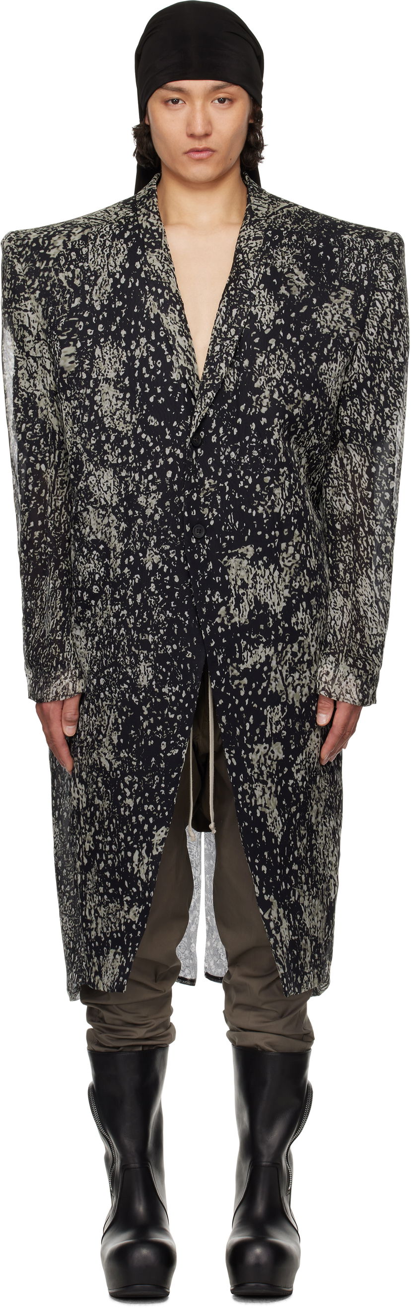 Takit Rick Owens Rick Owens Hollywood Ricks Print Coat Musta | RU01E5931 SP1