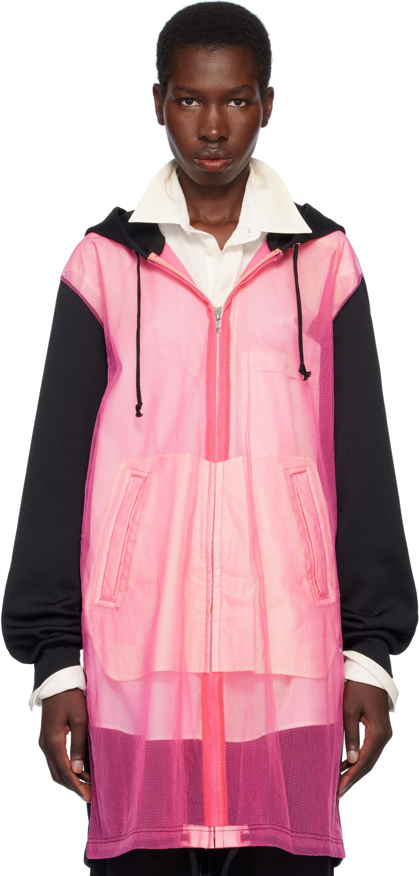 Huppari Comme des Garçons Homme Plus Thick & Tulle Zip-Up Hoodie Vaaleanpunainen | PO-T031-051
