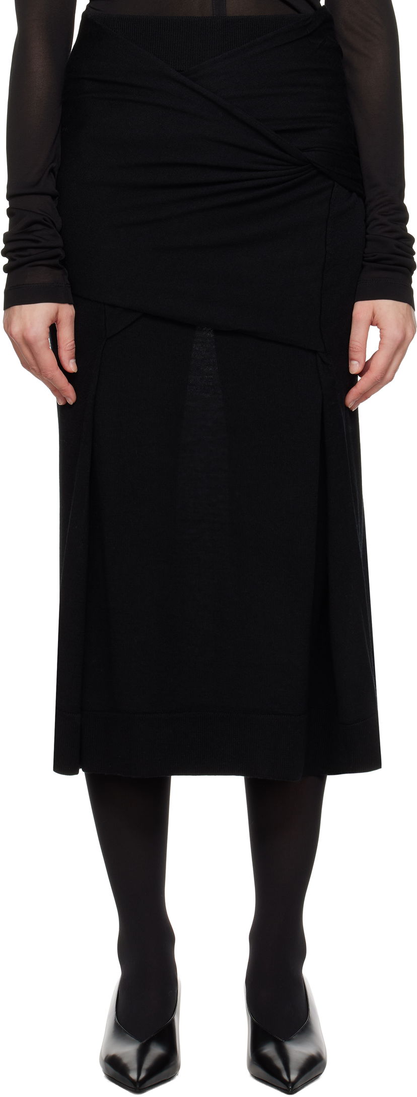 Hame TOTEME Draped Midi Knit Skirt Musta | 244-WRT0398-YA0087