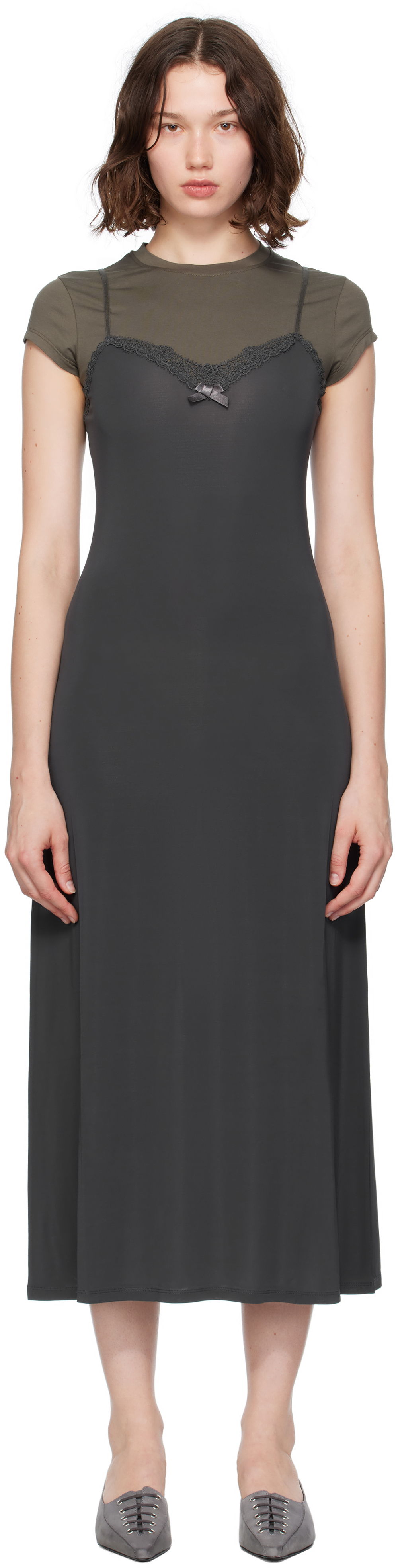 Mekko Acne Studios Acne Studios Layered Jersey Midi Dress Harmaa | A20796-, 0