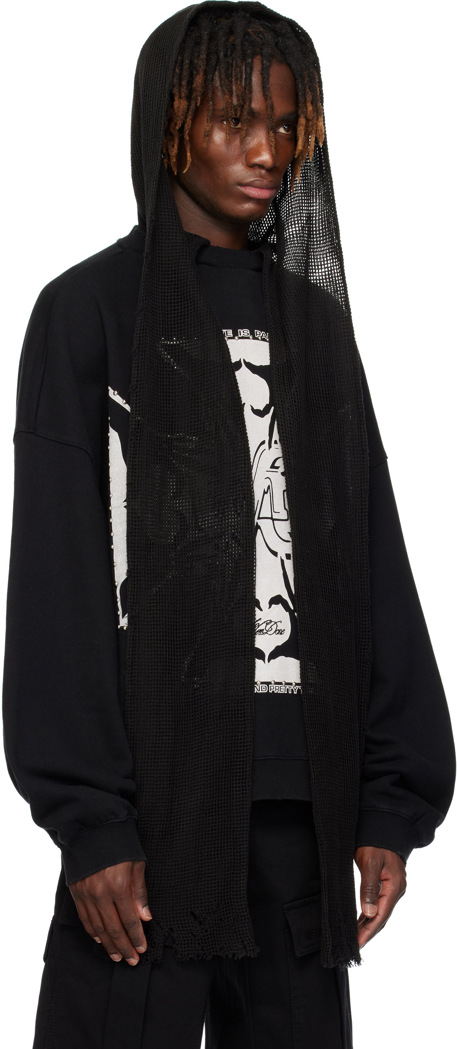 Huppari We11done We11done Heart-Cross Long-Sleeved Muffler Hoodie Musta | WD-TH0-25-845-U-BK, 1