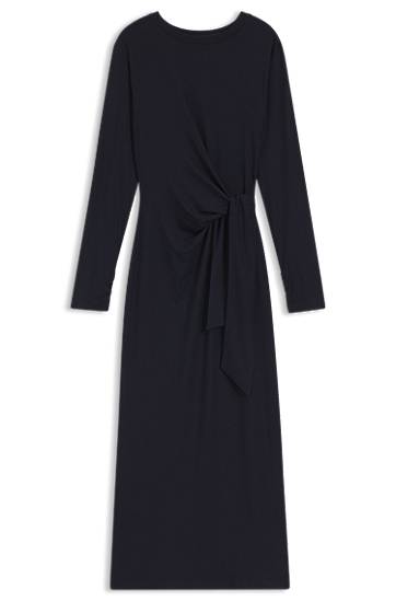 Mekko BOSS Long-sleeved Stretch-jersey Midi Dress with Knotted Waist Detail Musta | 50547821, 0