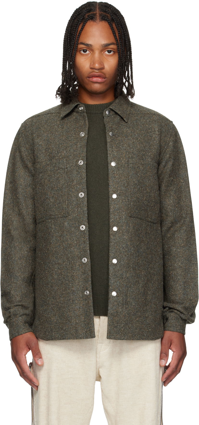 Paita Rick Owens Rick Owens Concordians Rugged Wool Shirt Vihreä | RU02E1744 WRU