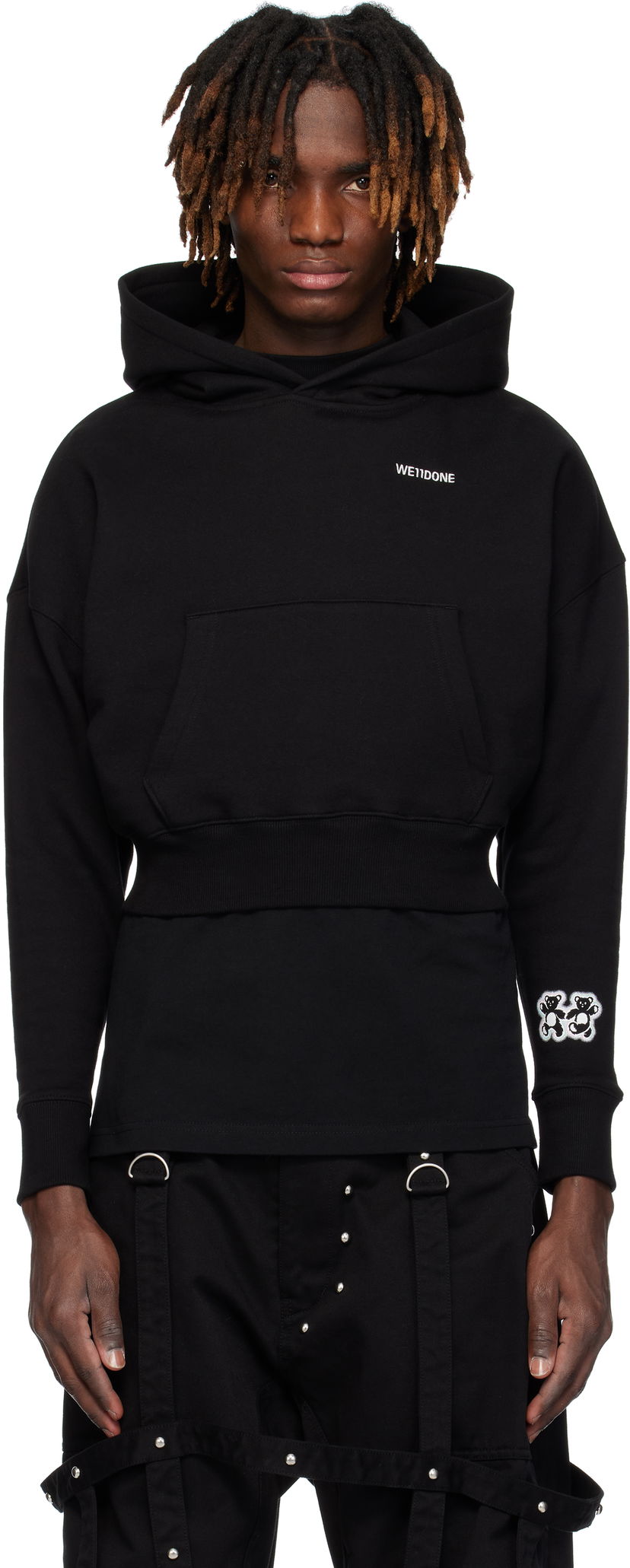 Huppari We11done We11done Teddy Twins Sleeve Hoodie Musta | WD-TH0-25-841-U-BK