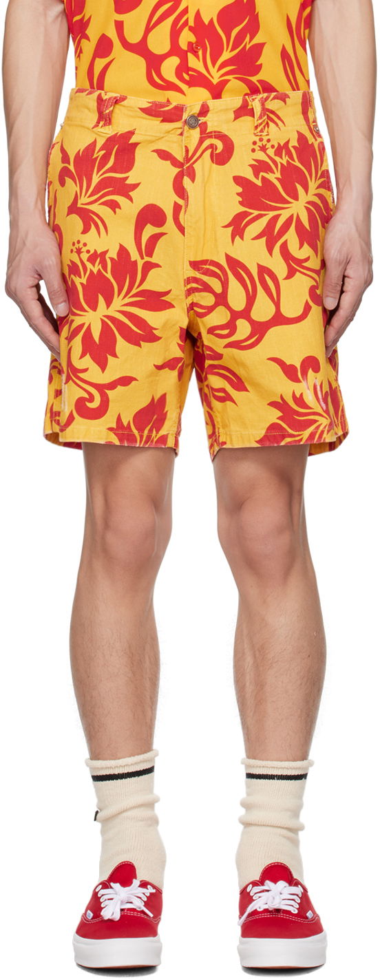 Shortsit ERL Graphic Print Cotton Shorts Keltainen | ERL06P002