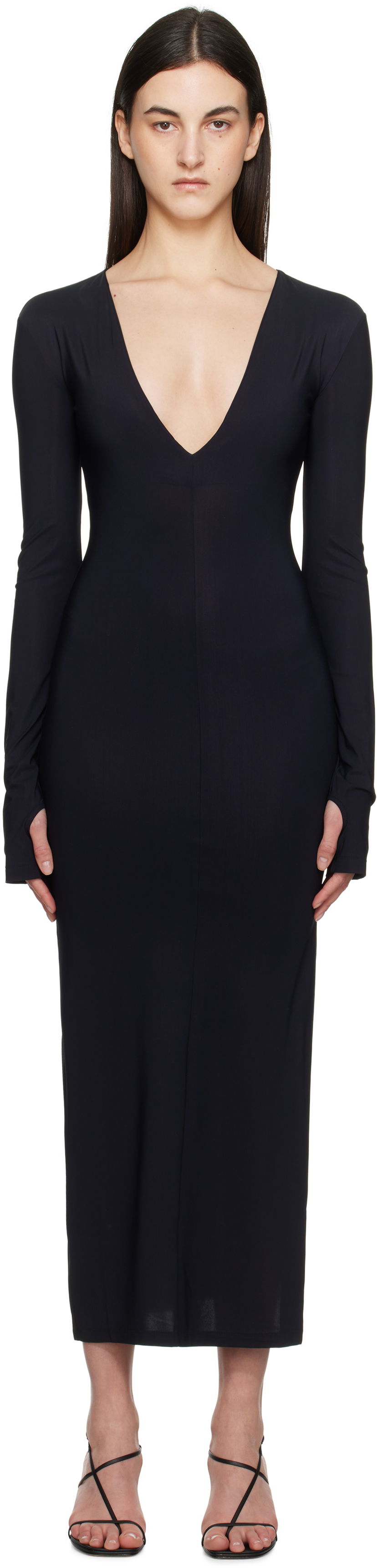 Mekko Maison Margiela MM6 Maison Margiela Jersey Plunge Maxi Dress Tummansininen | S52DG0026 S20518