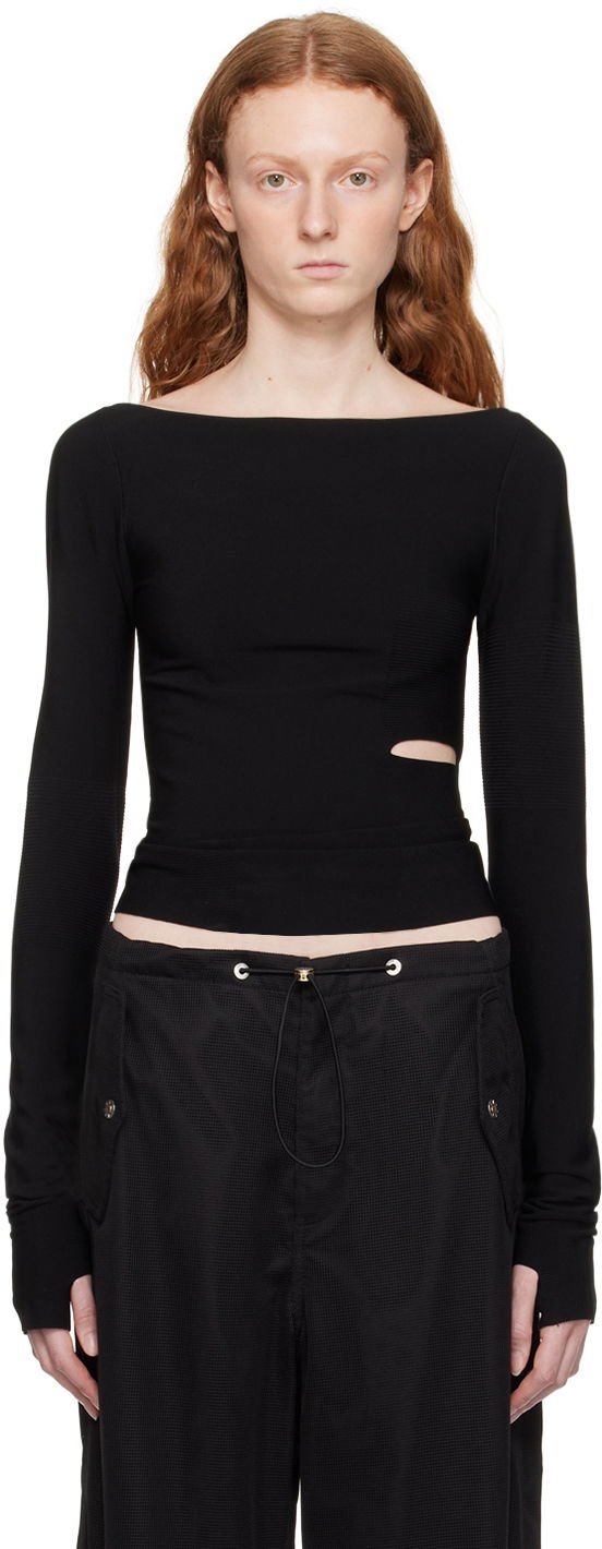 T-paita Dion Lee Cinched Slit Long Sleeve Top Musta | C7212P23