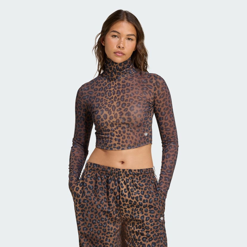 Crop top adidas Performance Leopard Print Long Sleeve Crop Top Ruskea | JW2772