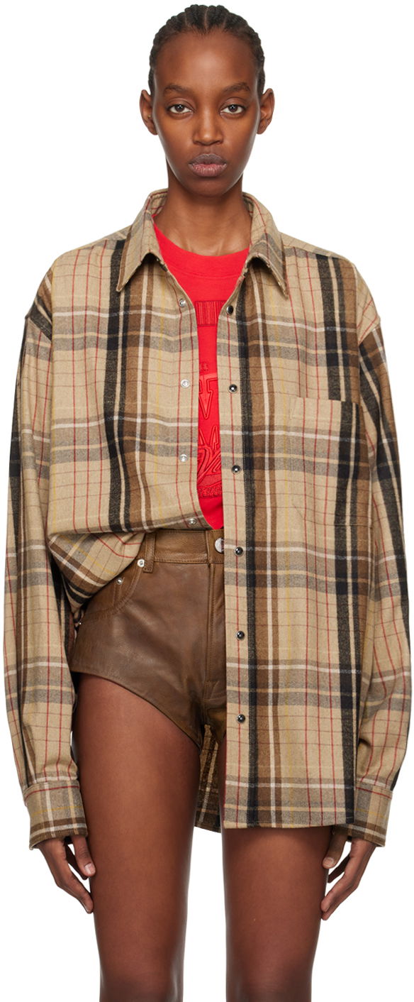 Paita VETEMENTS VTMNTS Check Flannel Shirt Beige | VL20SH240C