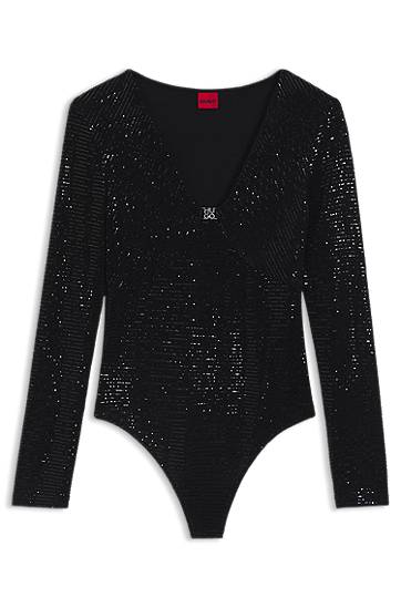 Body BOSS Sparkling bodysuit in stretch jersey with stacked-logo trim Musta | 50546238