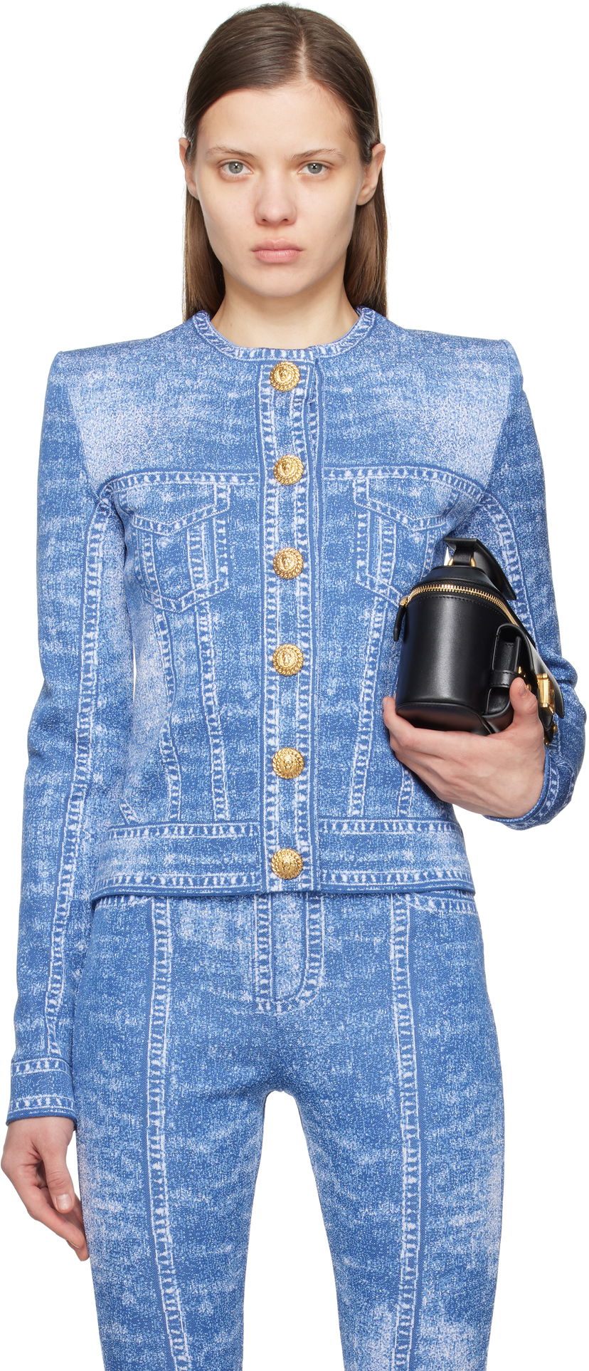 Verryttelypuku Balmain Balmain Jacquard Knit Denim Cardigan Sininen | EF1KL220KH80