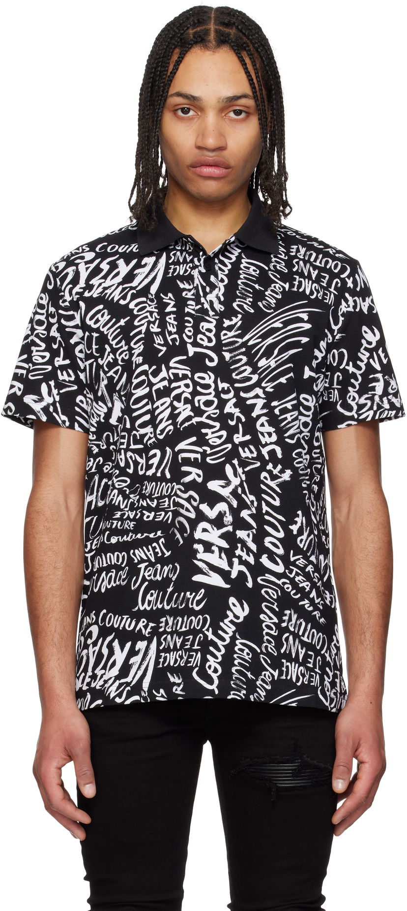 Poolopaita Versace Versace Jeans Couture Logo Pattern Polo Musta | E78GAG6R0_EJS459