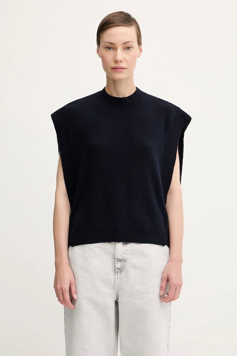 Liivi A.P.C. Wool Rib-Knit Mock Neck Vest Pull Mathilde Tummansininen | WOASA.F23430