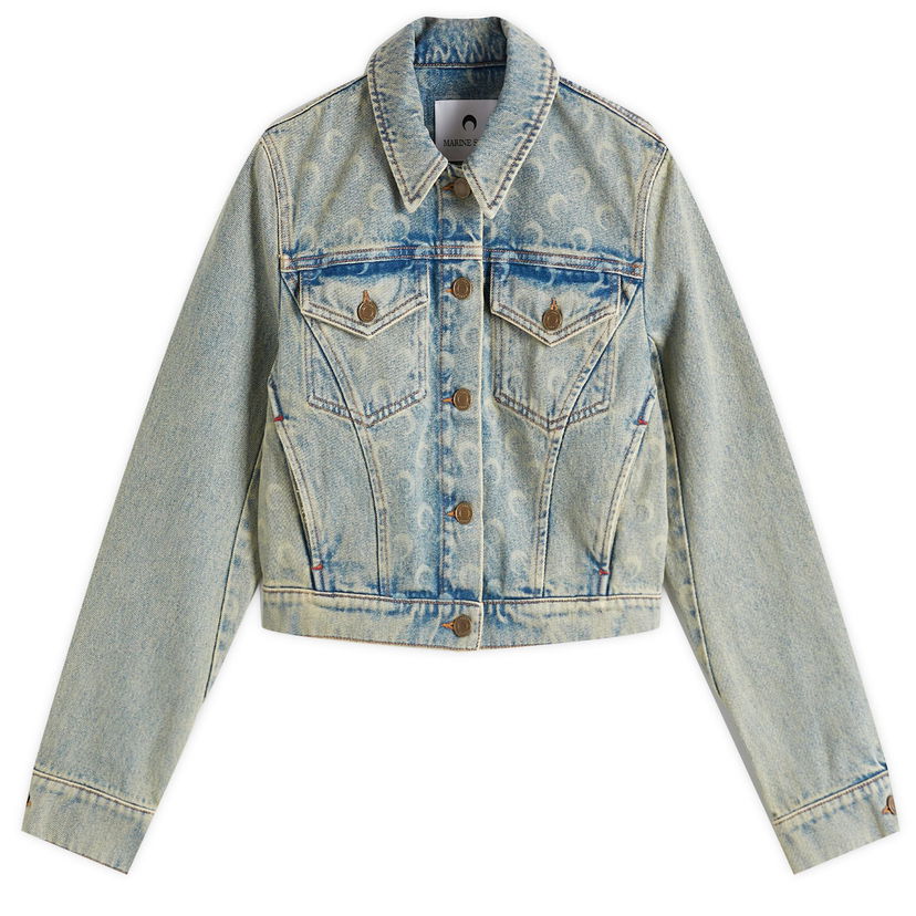 Bomber-takki Marine Serre Marine Serre Moon Laser Denim Boxy Jacket Sininen | WJA041A-BG10