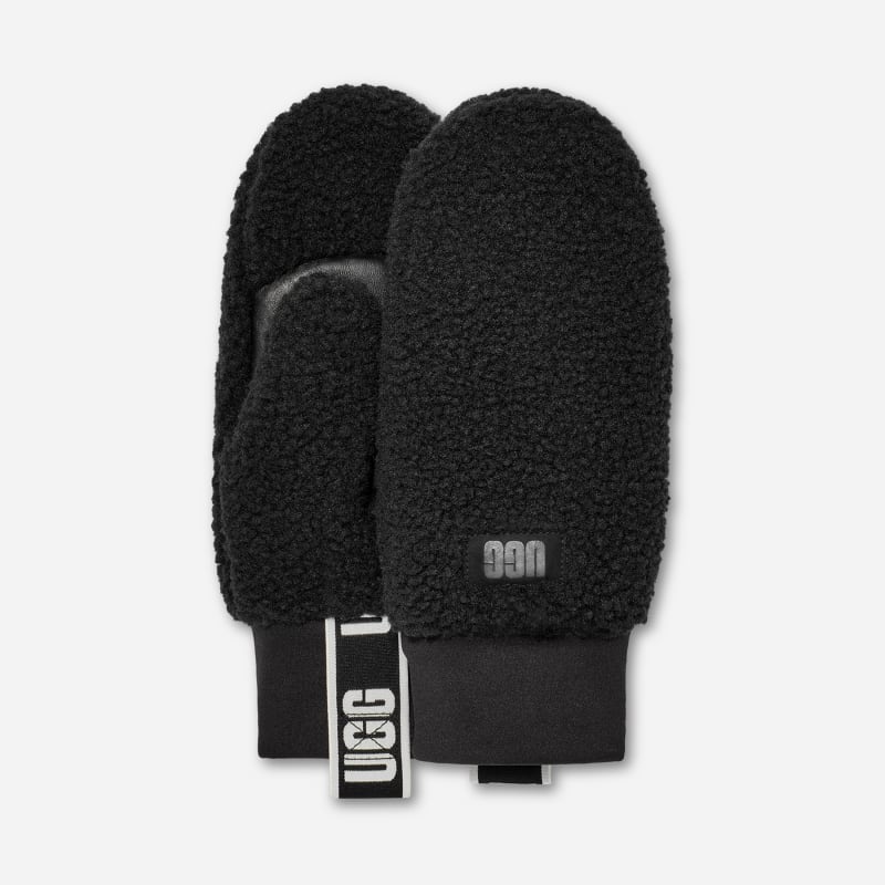 Käsineet UGG Logo Tape Fleece Mittens Musta | 101099-BLK