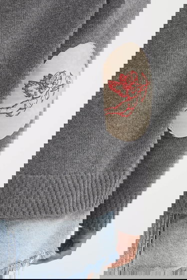 Villapaita Fiorucci Fiorucci Cupid Elbow Patch Wool Sweater Harmaa | W02FPKSW335KN03GY01, 3