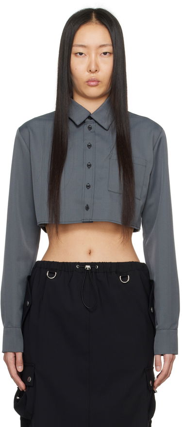 Paita Coperni Coperni Long Sleeve Collared Button-Up Cropped Shirt Harmaa | COPCH27823, 0