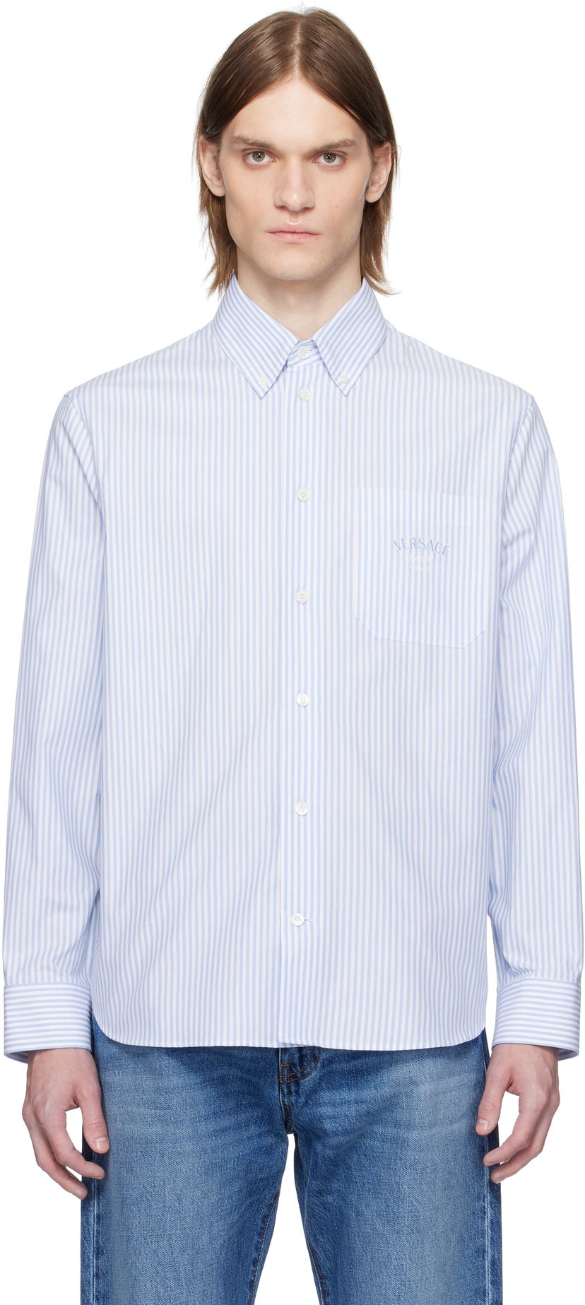 Paita Versace Versace Striped Poplin Shirt Sininen | 1016210_1A13450