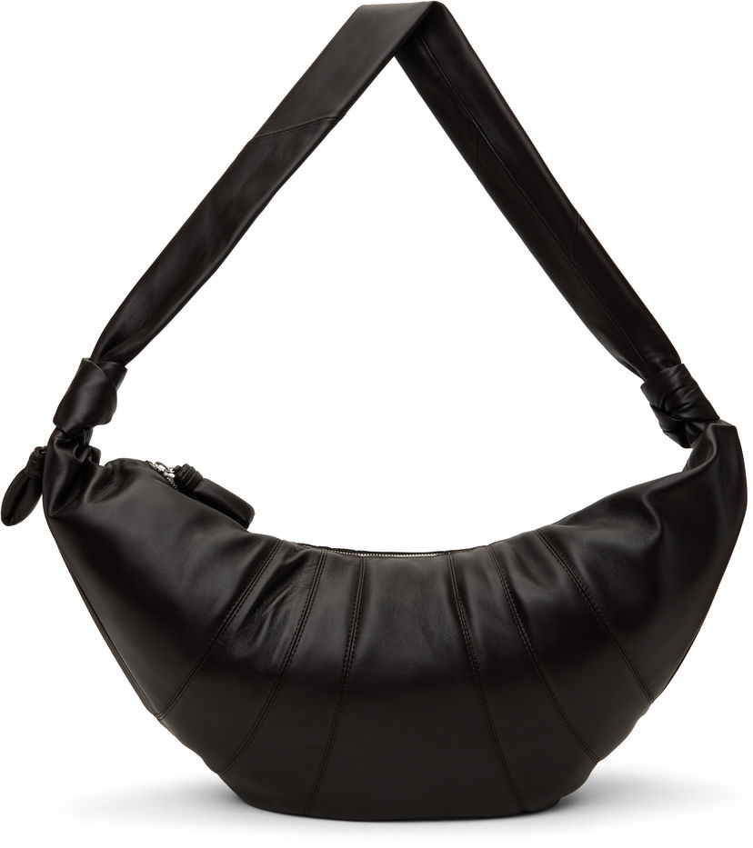 Olkalaukku LEMAIRE LEMAIRE Large Croissant Leather Shoulder Bag Musta | BG0000 LL095