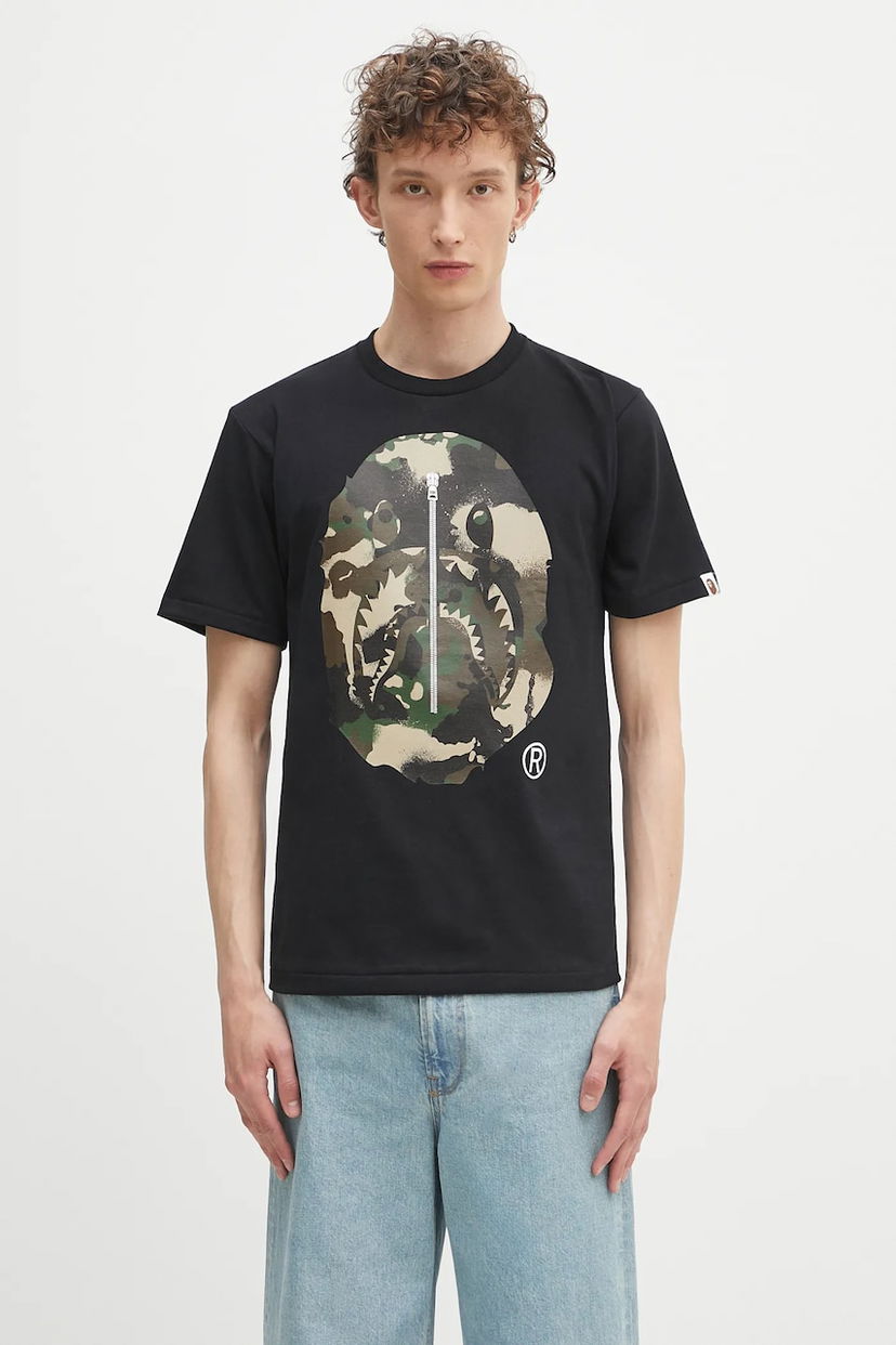 T-paita BAPE A Bathing Ape Map Camo APE Head Shark T-Shirt Musta | 1L30110023