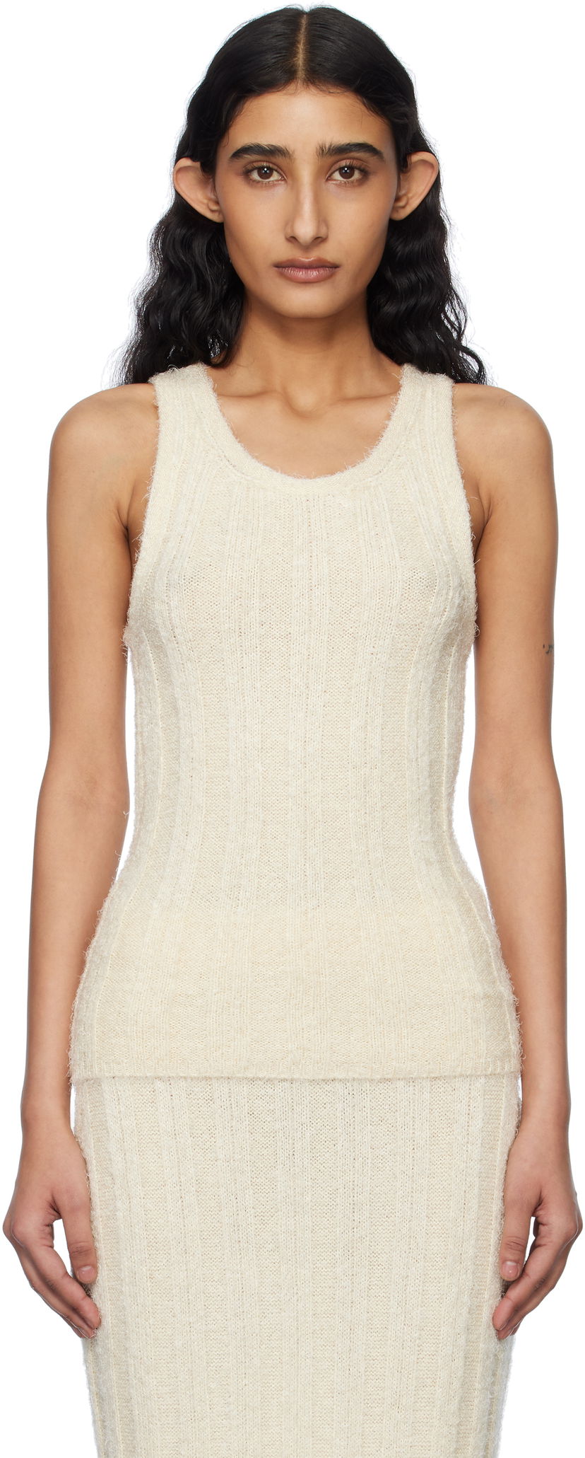 Tankkitoppi Khaite KHAITE Lena Knit Tank Top Beige | 9744309
