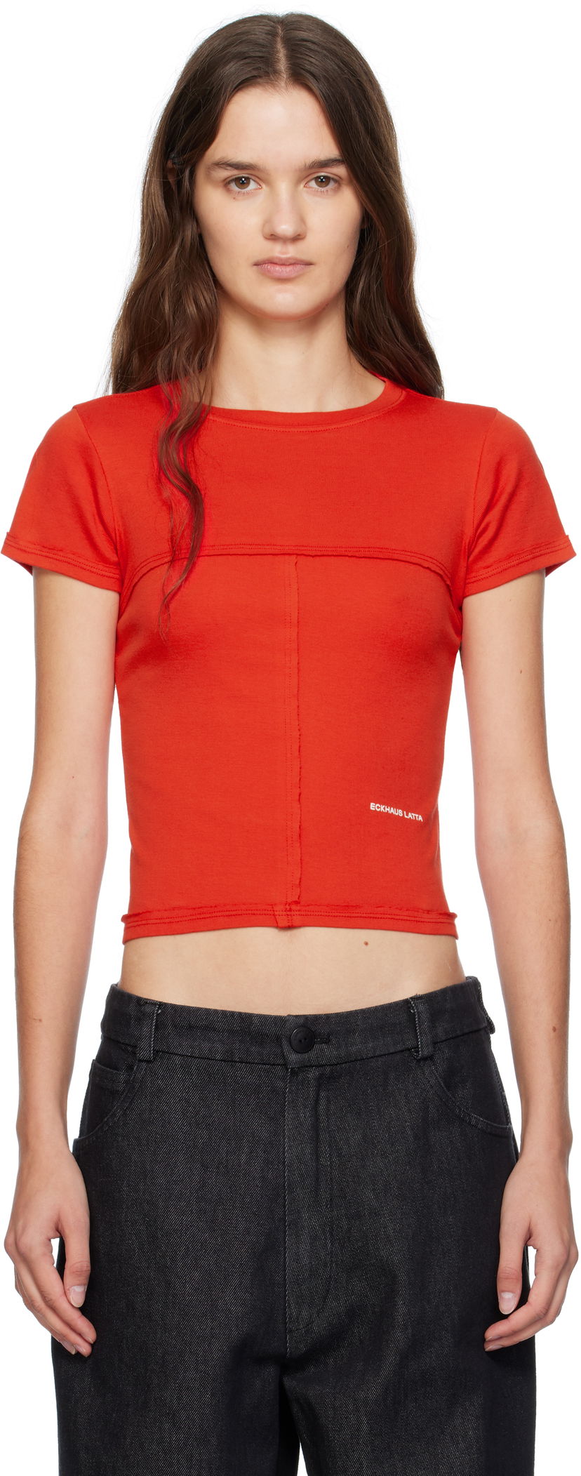 T-paita Eckhaus Latta Eckhaus Latta Lapped Baby T-Shirt Punainen | 303-EL-PF25-R -