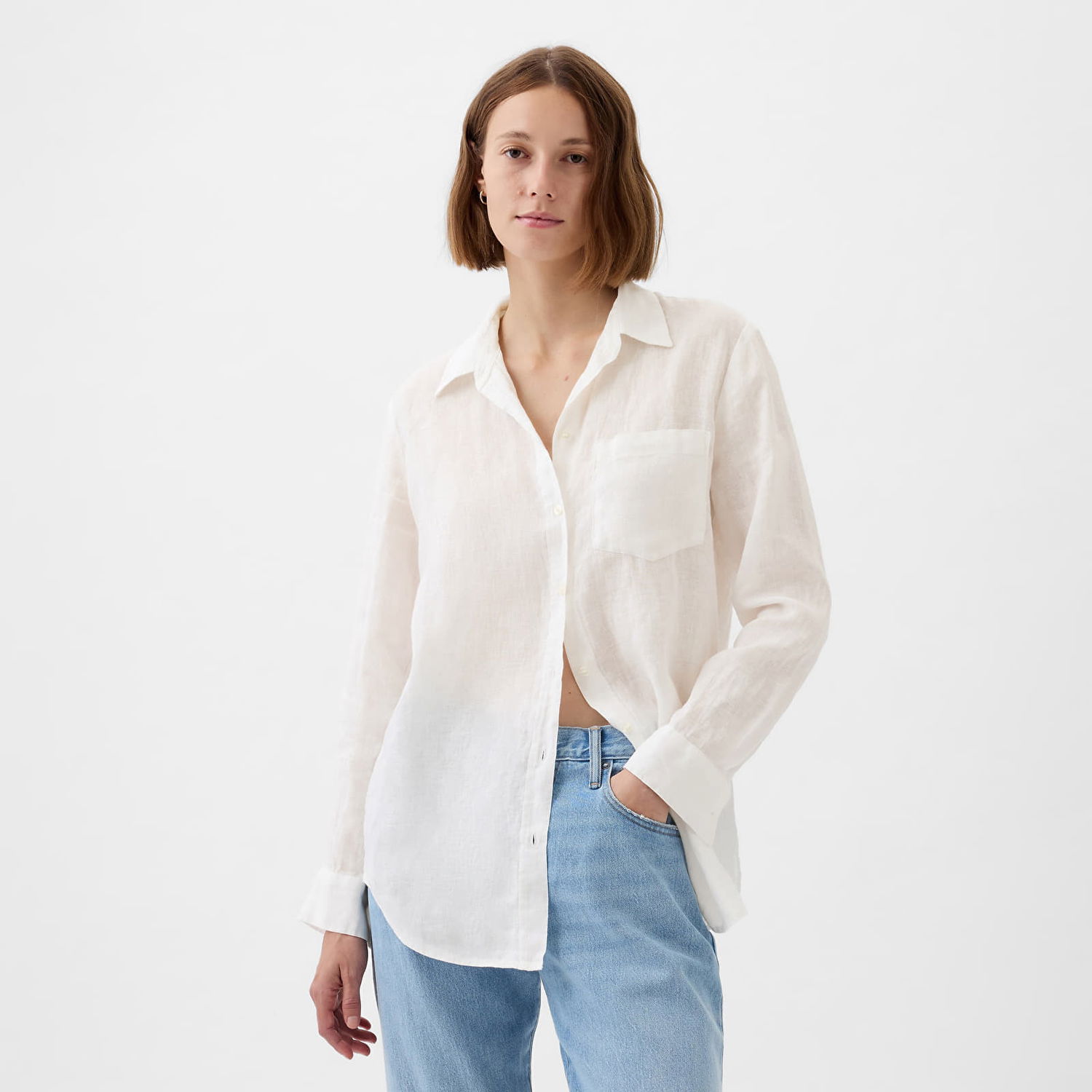 Paita GAP Linen Boyfriend Shirt New Off White Valkoinen | 875983-03, 0