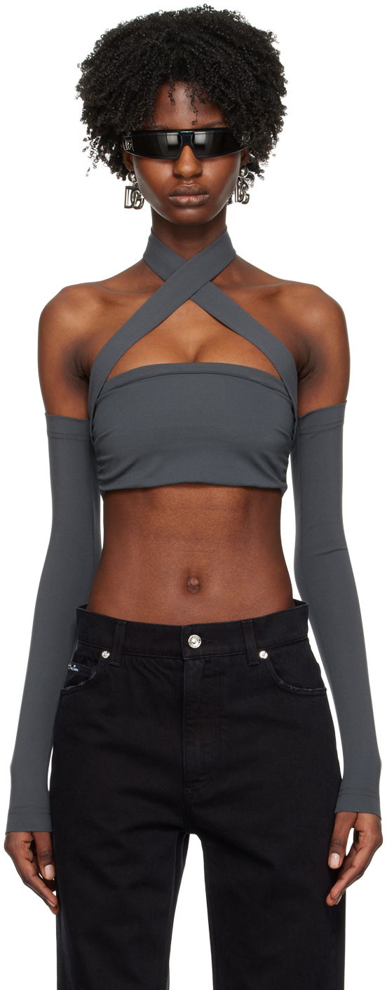 Crop top Dolce & Gabbana Gray Kim Kardashian Edition Off-The-Shoulder Top Harmaa | F772NT FUGPO, 0
