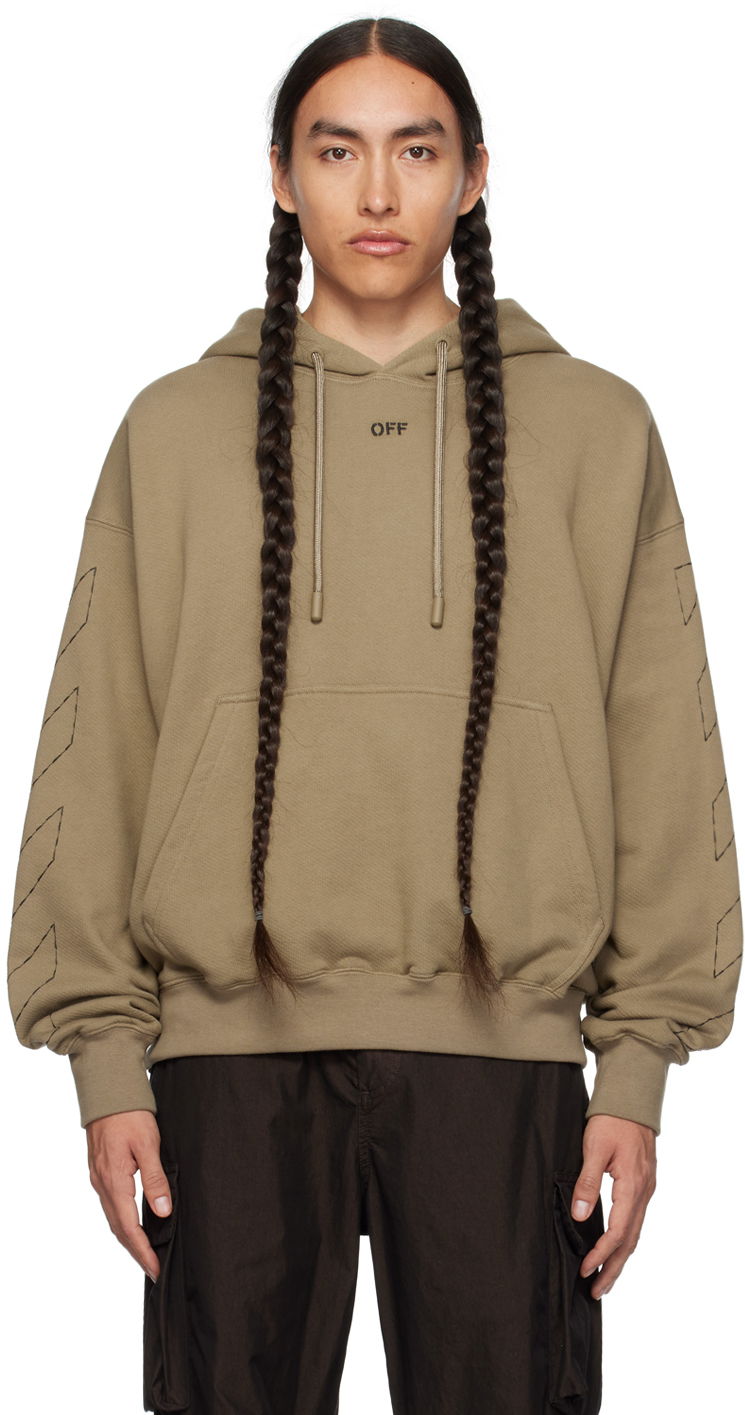 Huppari Off-White Stitch Hoodie Beige | OMBB085F23FLE0196110