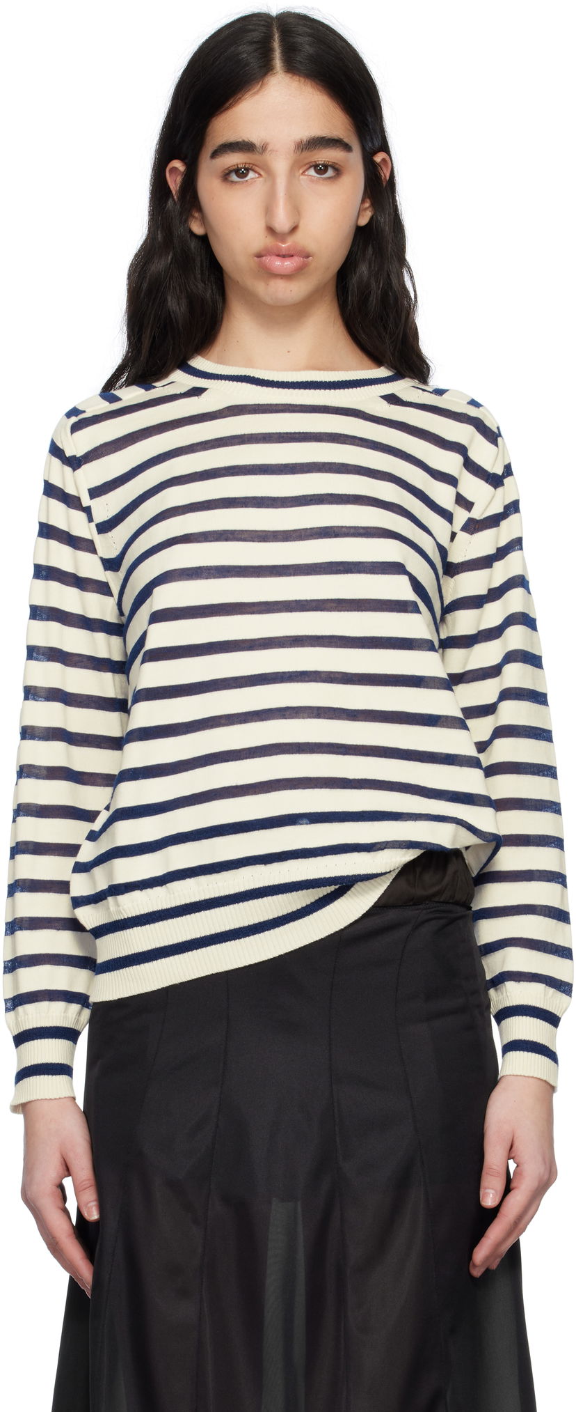 Villapaita Comme des Garçons Comme Des Garçons Horizontal Stripe Cotton Sweater Valkoinen | TO-N007-S25