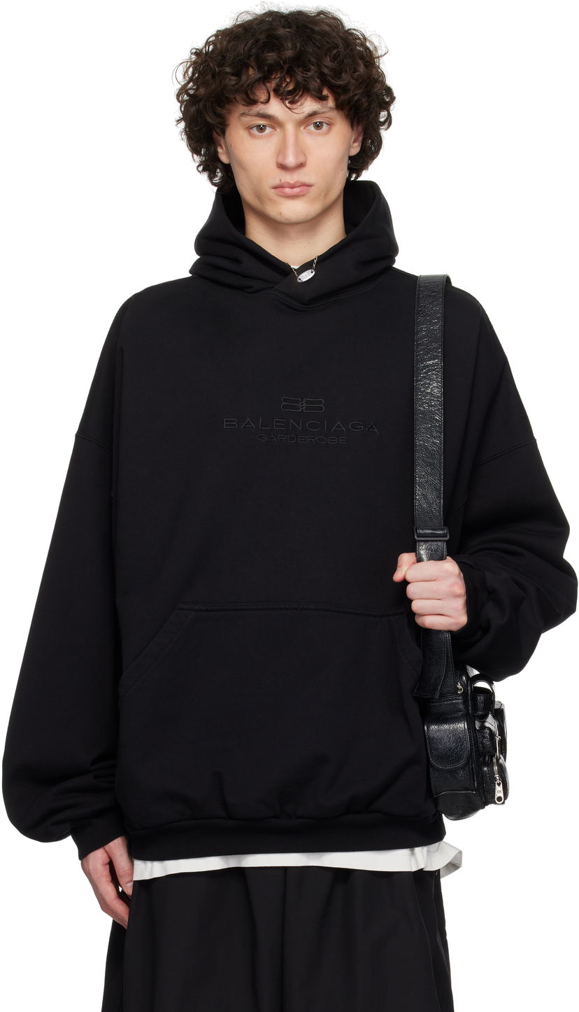 Huppari Balenciaga BB Garderobe Large Fit Hoodie Musta | 813406TRVW1