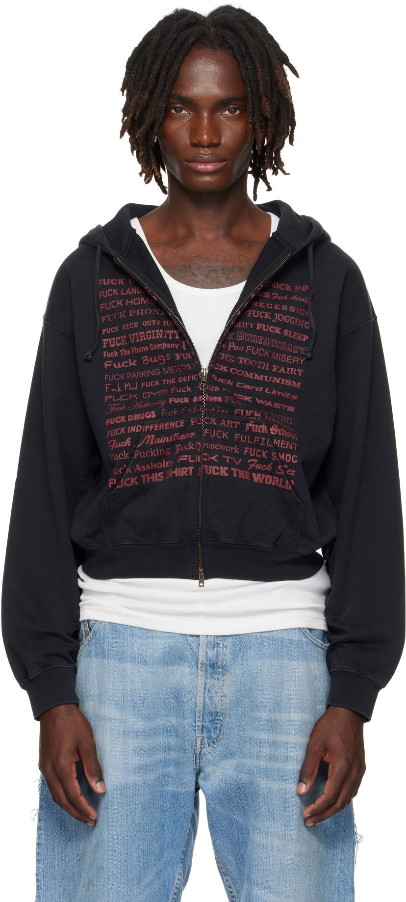 Huppari VETEMENTS VETEMENTS 'Fuck' Fitted Zip-Up Hoodie Musta | UH76ZU660B