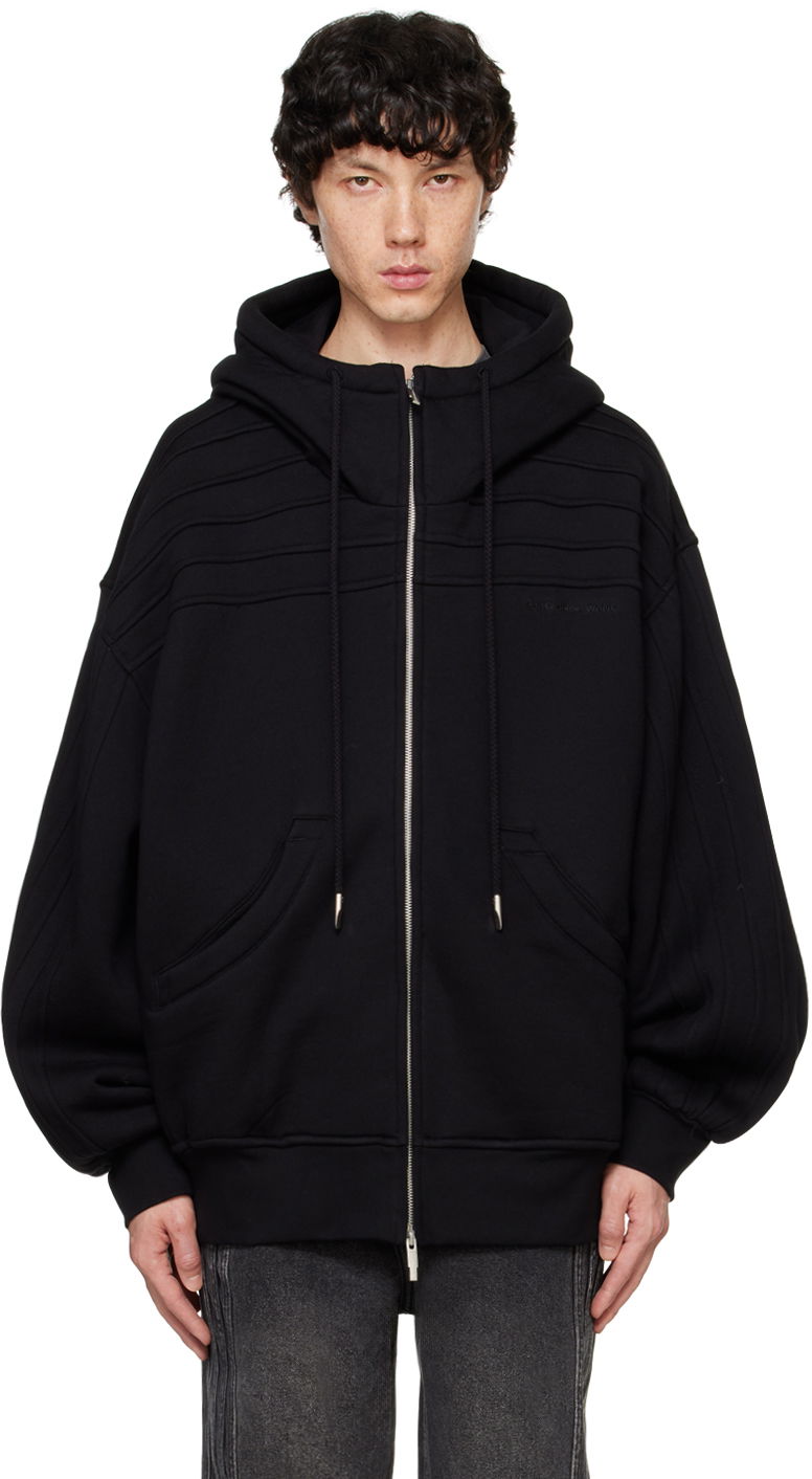 Huppari Feng Chen Wang Feng Chen Wang Pleated Zip-Up Hoodie Musta | FUF18HD03B