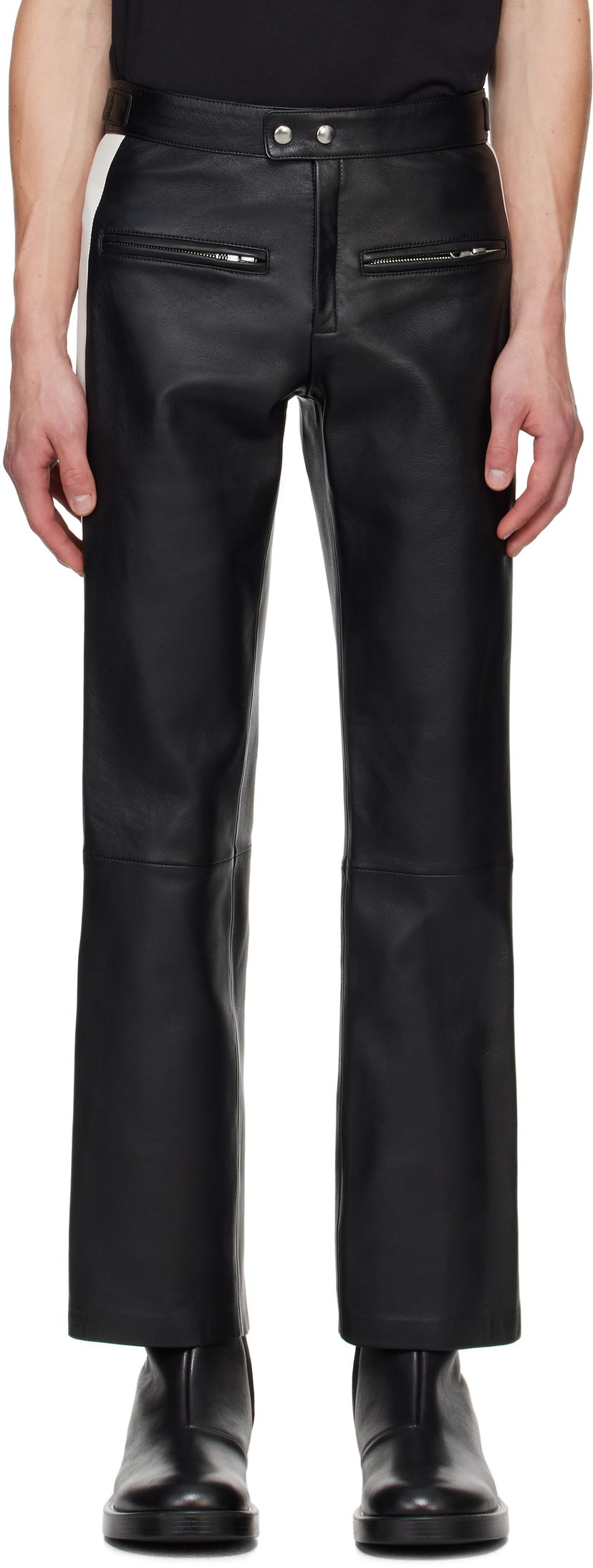 Housut Courrèges Courrèges Contrast Band Biker Leather Pants Musta | 324LPA245CV0005