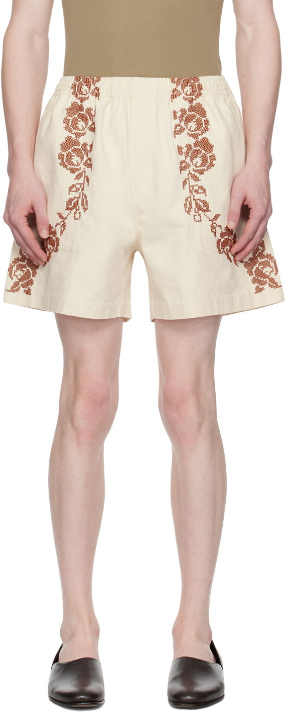 Shortsit Bode Rose Garland Shorts "Off-White" Beige | MRF23BT078