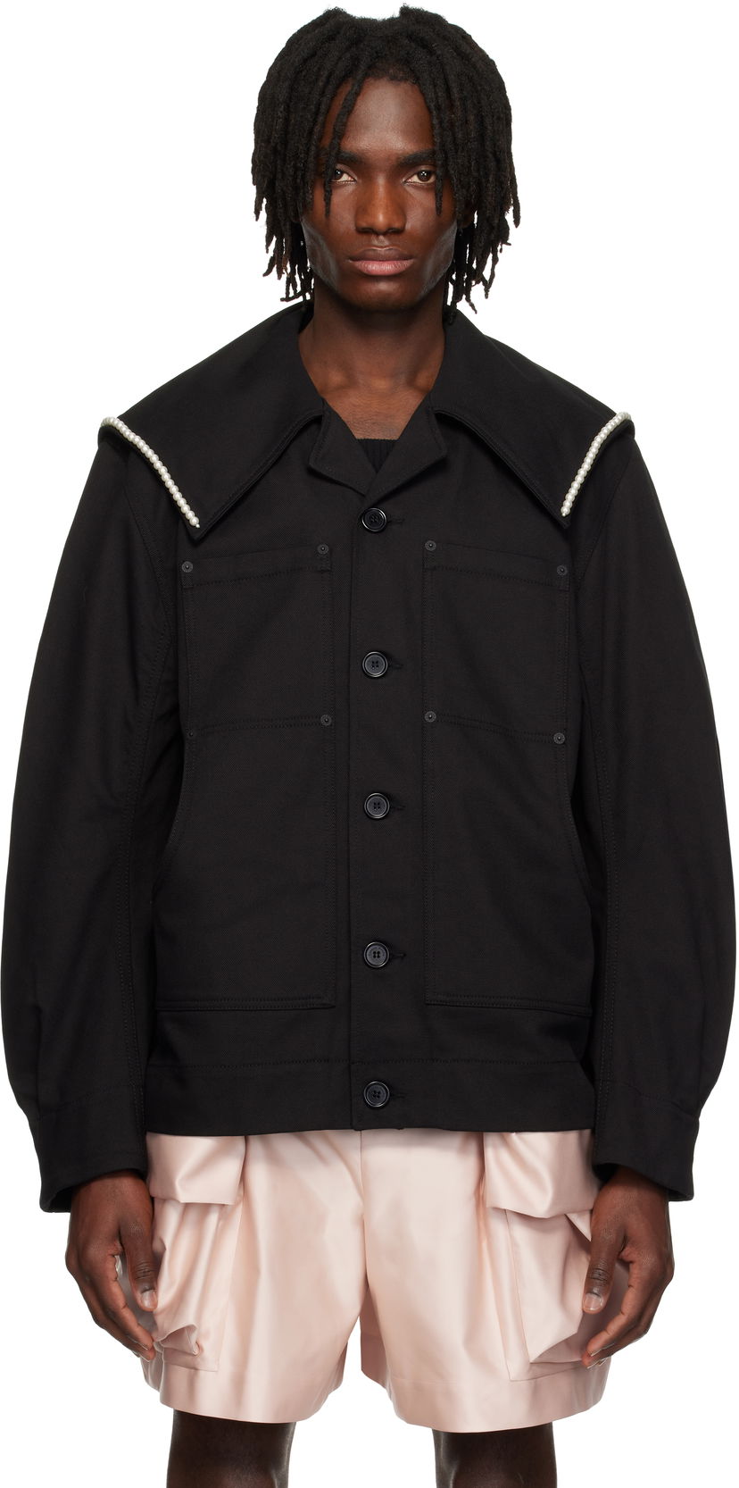 Takki Simone Rocha Simone Rocha Beaded Sailor Collar Workwear Jacket Musta | 6120B 1074