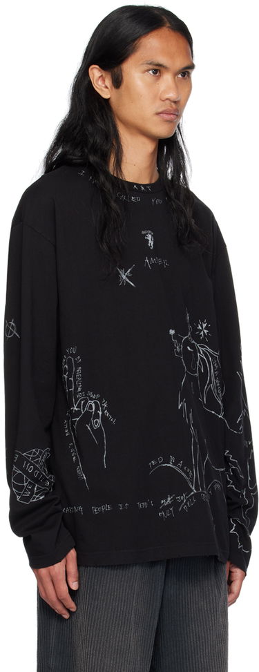 Villapaita We11done We11done Graphic Long Sleeve T-Shirt Musta | WD-TT2-24-756-U-BK, 1