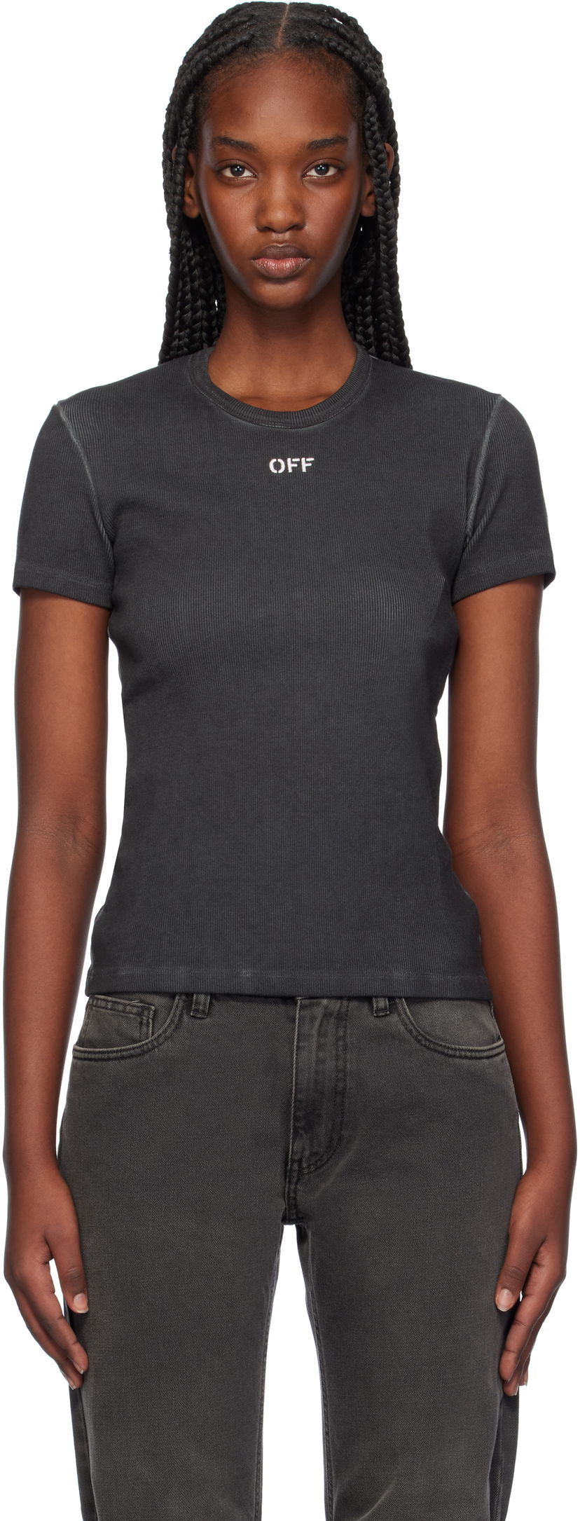 T-paita Off-White Rib Basic T-shirt Harmaa | OWAA065F24JER0010701
