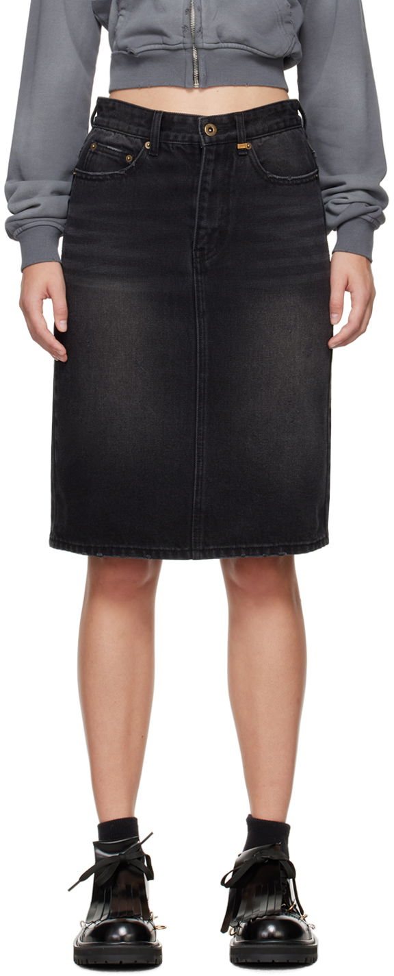 Hame We11done We11done Washed Denim Midi Skirt Musta | WD-DS2-24-372-W-BK