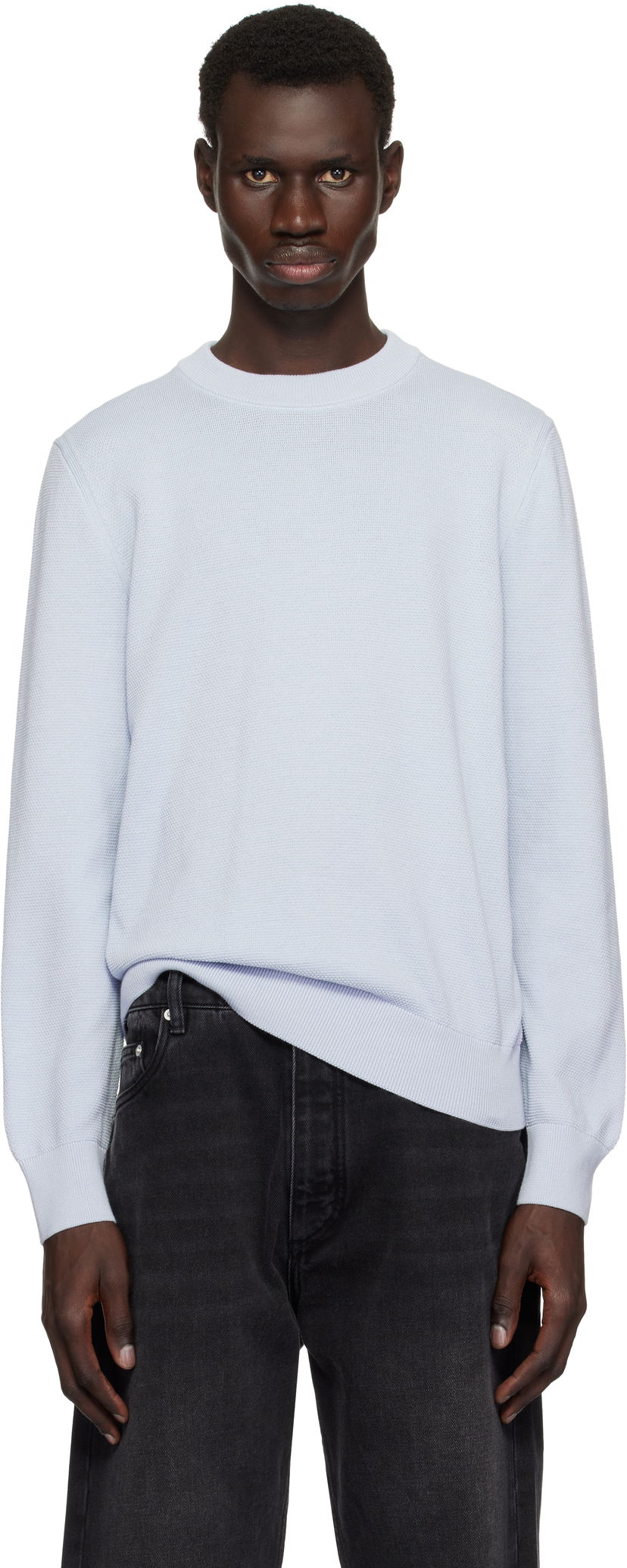 Villapaita BOSS BOSS Micro-Structured Cotton Sweater Sininen | 50506022