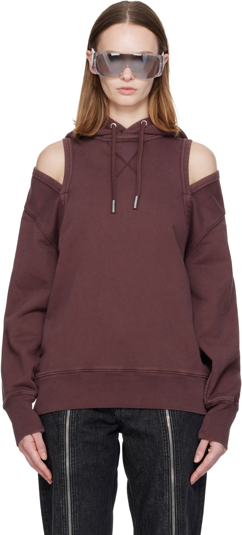 Huppari Jean Paul Gaultier Jean Paul Gaultier Cut Out Hoodie Burgundia | 25/04-W-TO361-J018-28
