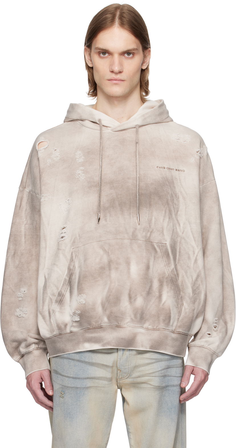 Huppari Feng Chen Wang Feng Chen Wang Sandwashed Ripped Hoodie Beige | FUS19HD03